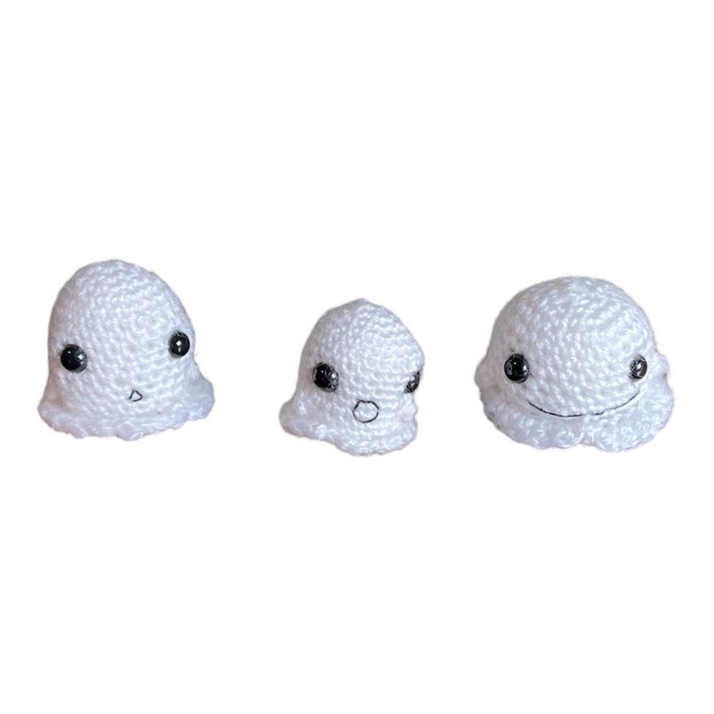 Handmade Crochet Ghosts Set of 3 Halloween Mini Decor Amigurumi Toys Pocket Doll
